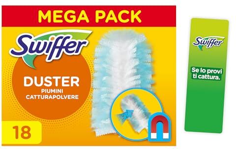 Swiffer Duster Ricambi Per Piumino Cattura Polvere 18 Pezzi, Catturano E Intrappolano Fino A 3 Volte Più Polvere E Peli Rispetto A Un Piumino Tradizionale