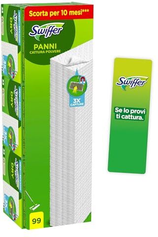 Swiffer Ricambi Panni Per Scopa 99 Pezzi, Per Catturare E Intrappolare 3 Volte Più Polvere, Sporco E Peli Di Una Scopa Tradizionale