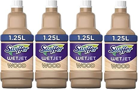 Swiffer Wetjet Wood - Detergente spray per scopa per pavimenti, 5 l, (4 x 1,25 l), progettato per pavimenti in legno finiti