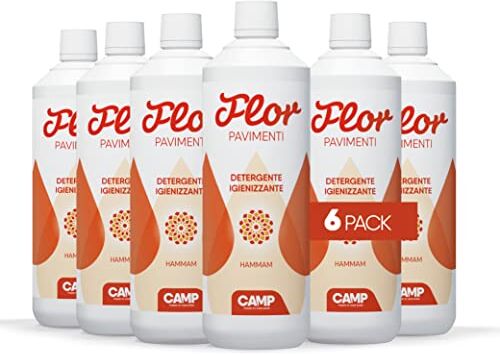 ‎CAMP FLOR HAMMAM, detergente igienizzante concentrato adatto per tutti i tipi di pavimenti; delicata fragranza di fiori orientali, 6x1000 ml