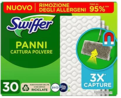 Swiffer Dust Trapper Cloths, 30 Dry Microfibre Cloths, Dust and Dirt Catch Cloths, Great for All Types of Floors and Animal Hair, Up to 95% Less Allergens