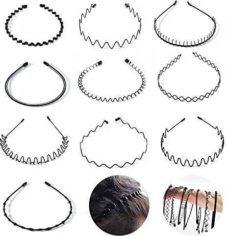 ChouchouClip 10 Pezzi Fasce in Metallo Multi-Style Fasce Ondulate Elastiche, Antiscivolo Sport Capelli Hoop Band, Fascia in Metallo Uomo, Metallo Cerchietto per Donne