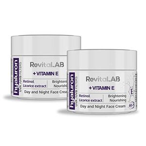RevitaLAB Hyaluron Anti-Aging Day and Night Cream, Enriched with Vitamin A (Retinol) Vitamin E, Licorice Root Extract, Hyaluronic Acid and UV Filters for Ages 60 – 75, 50 ml (multipack)