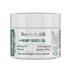 RevitaLAB Day and Night Collagen Anti-Aging Moisturiser, enriched with Hyaluronic Acid, Matrixyl® 3000, Hemp Seed Oil, and a UVA/UVB Filter for Ages 60 - 75, 50 ml