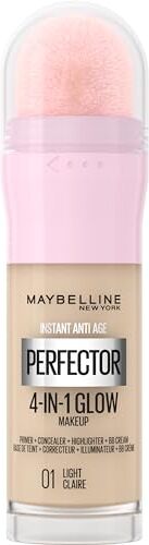 Maybelline New York Fondotinta Perfezionante Instant Perfector 4-in-1 Glow, Minimizza, Corregge, Uniforma e Illumina, Finish Luminoso Senza Imperfezioni, 20 ml, Tonalità: 01 Light