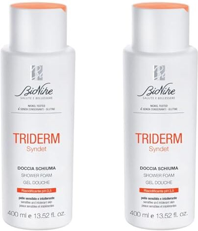 Bionike Triderm - Doccia Schiuma Syndet Riacidificante PH 3,5, per Pelli Sensibili e Intolleranti, Detergente Corpo Delicato e Riequilibrante per Lavaggi Frequenti, 400 ml (Confezione da 2)