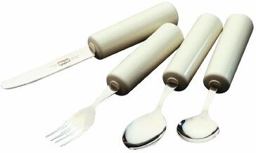 Homecraft Queens Cutlery, Set, Fork, Knife, Tablespoon, Teaspoon (Eligible for VAT relief in the UK) Stainless Steel Adaptive Dining Utensil for Elderly, Disabled, Large Built-Up Handle for Good Grip