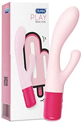 Durex Play Maxi Fun, Massaggiatore Rabbit a Doppia Estremità, Vibratore per Stimolazione Combinata di Vagina e Clitoride, Waterproof