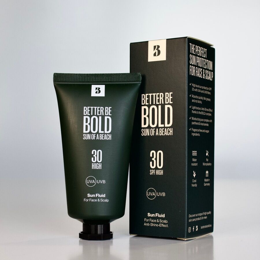 better be bold -  sun fluid spf 30 for face & scalp. absorbs quickly, parfum free and waterresistent crema solare 50 ml unisex