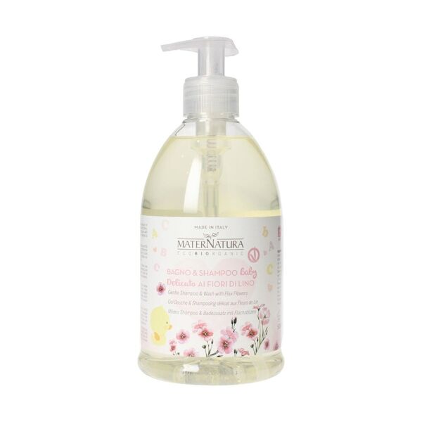 maternatura - bio beauty routine baby bagno & shampoo baby delicato ai fiori di lino 500 ml unisex