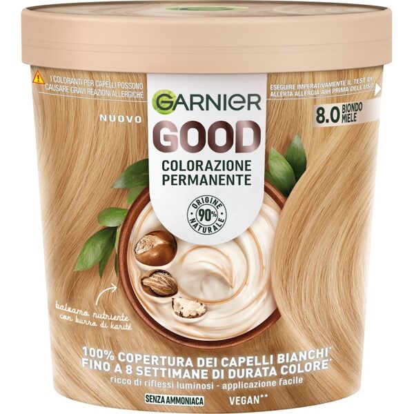 garnier -  good 8.0 biondo miele, colorazione permanente senza ammoniaca, 90% di origine naturale tinta 160 g marrone chiaro female