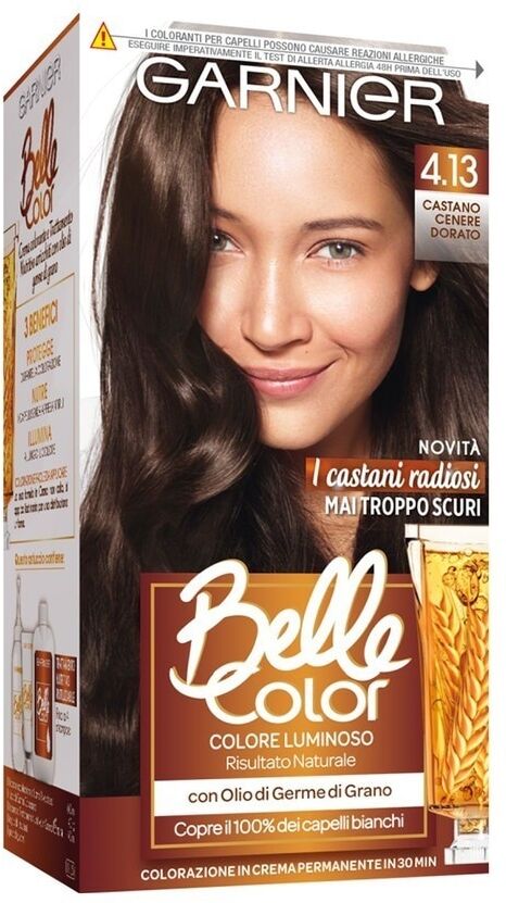 garnier - belle color, colore luminoso e riflessi naturali, copre il 100% dei capelli bianchi, castano molto chiaro ramato tinta 80 ml nero unisex