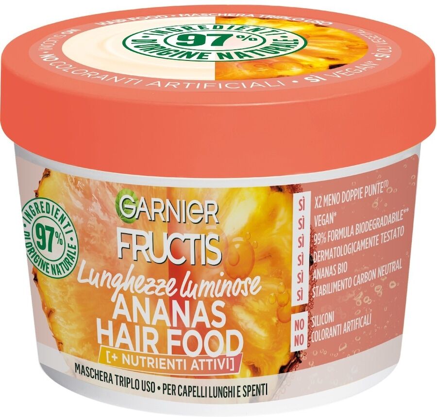 garnier - fructis hair food maschera ananas per lunghezze luminose, ideale per capelli lunghi e spenti maschere 390 ml unisex