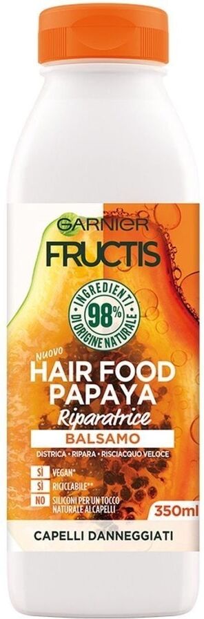 garnier - fructis hair food, balsamo riparatore alla papaya per capelli danneggiati, papaya, 3 350 ml female