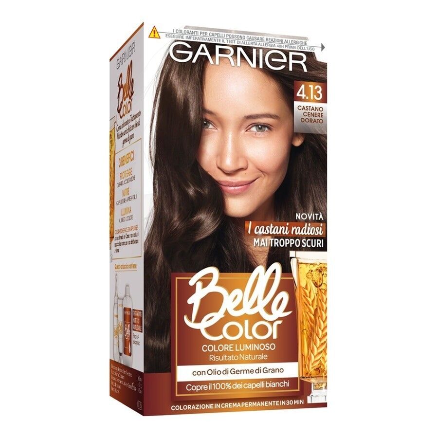 GARNIER - Belle Color, Colore Luminoso e Riflessi Naturali, Copre il 100% dei capelli bianchi, Castano Molto Chiaro Ramato Tinta 80 ml Nero unisex