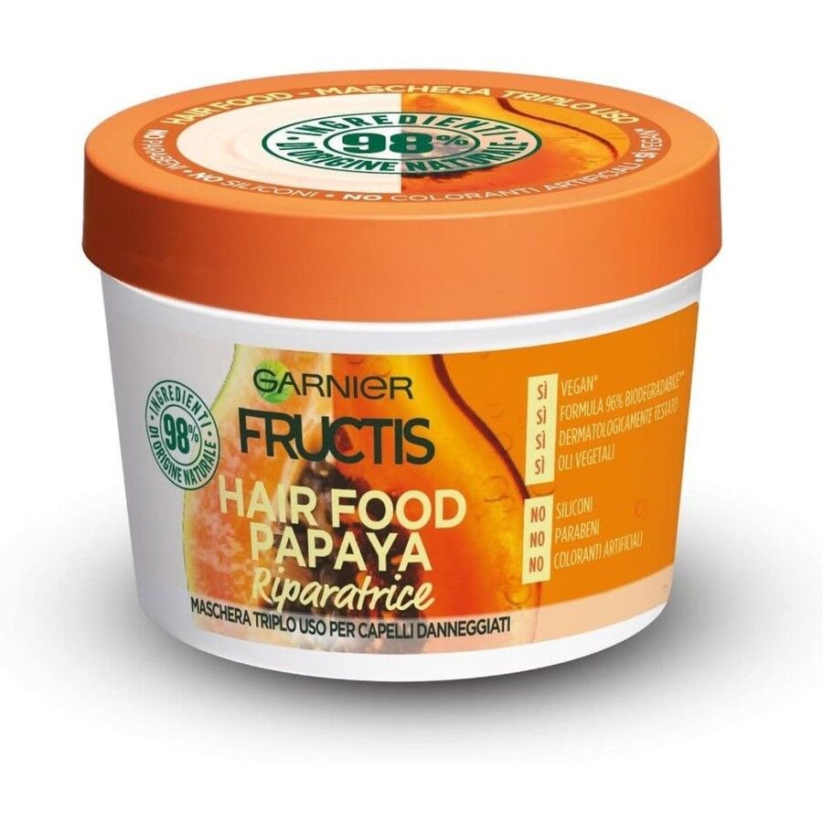 Garnier Fructis Hair Food, Maschera riparatrice 3in1 con formula vegana per capelli danneggiati, Papaya Maschera Capelli 390ml