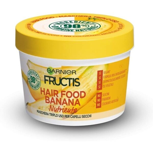 garnier - fructis hair food, maschera disciplinante 3in1 con formula vegana per capelli secchi, banana, 390 ml maschere female