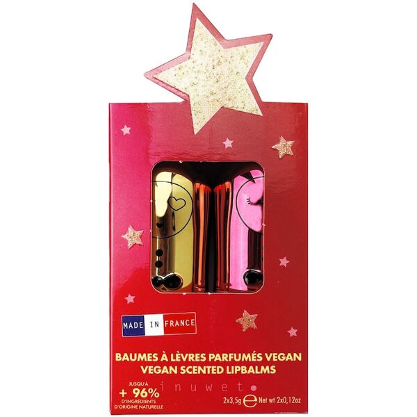 inuwet - set regalo duo balsami labbra idratanti - star metal - cheesecake & mela candita - vegan, naturale, made in france balsamo labbra 3 g female