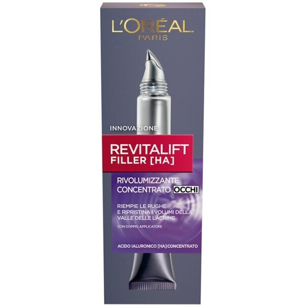 l'oréal paris - revitalift filler, azione antirughe rivolumizzante con acido ialuronico concentrato, kit cura occhi 15 ml female