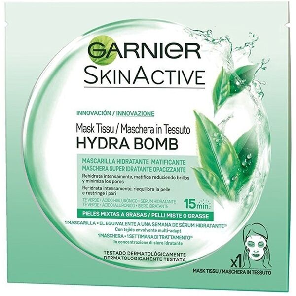 garnier - hydrabomb, formula idratante e opacizzante per pelli miste o grasse, the verde maschere in tessuto 32 ml female