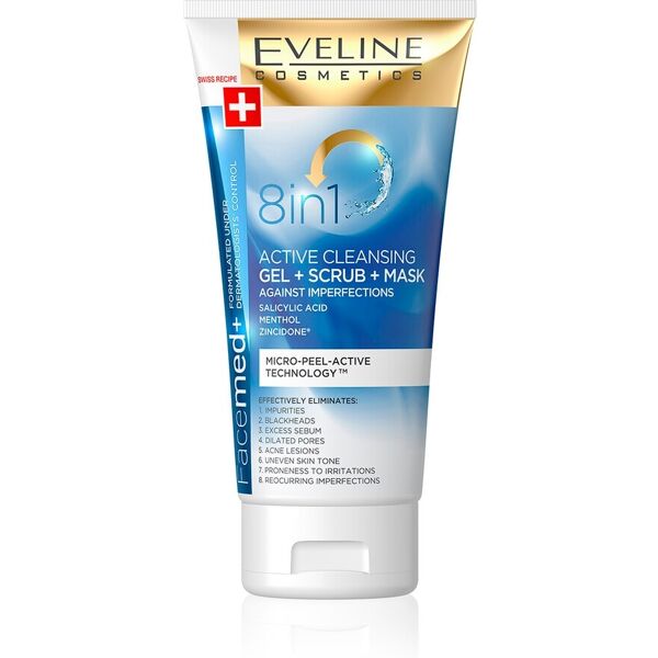 eveline comsetics - 8 in 1 active cleansing gel + scrub + maschera set cura del viso 150 ml unisex