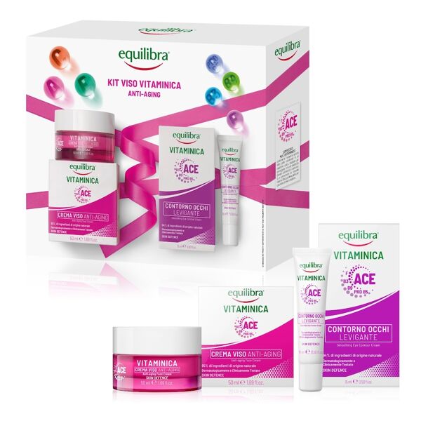 equilibra - kit viso vitaminica anti-aging, confezione regalo set cura del viso 65 ml unisex