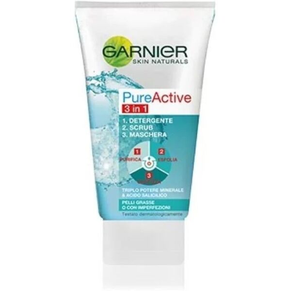 garnier - pure active, azione 3in1, detergente + scrub + maschera per pelli grasse o con imperfezioni, 0 sapone viso 150 ml female