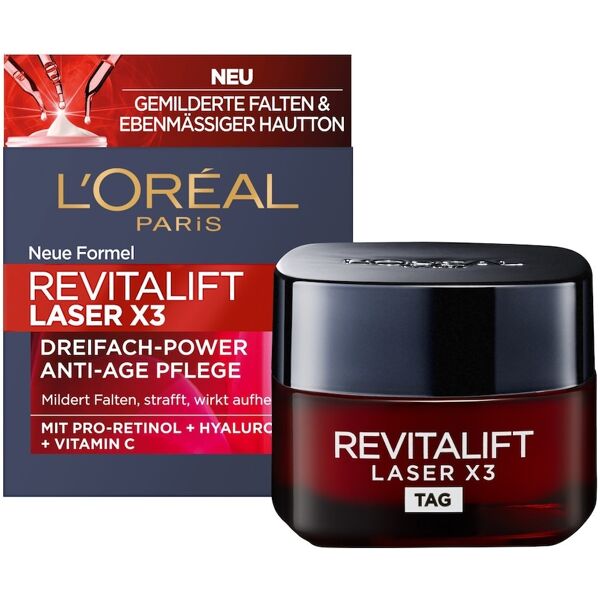 l'oréal paris - revitalift laser x3 triple power anti-age day care con pro-retinolo acido ialuronico vitamina c crema antirughe 50 ml unisex