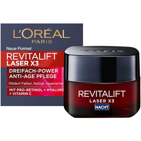 l'oréal paris - revitalift laser x3 triple power anti-age night care con pro-retinolo acido ialuronico vitamina c crema antirughe 50 ml unisex