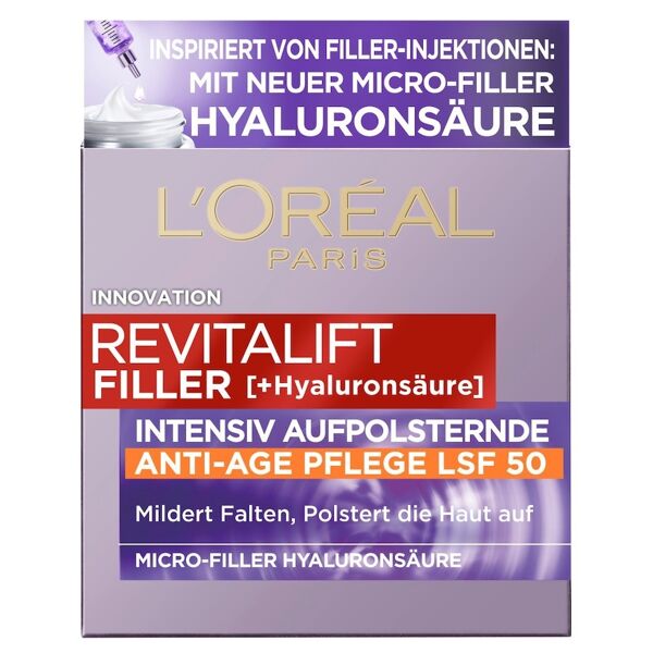 l'oréal paris - revitalift crema da giorno antietà filler spf 50 con acido ialuronico crema viso 50 ml female