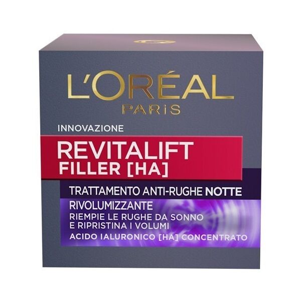 l'oréal paris - revitalift filler, azione antirughe rivolumizzante notte con acido ialuronico concentrato, crema antirughe 50 ml female