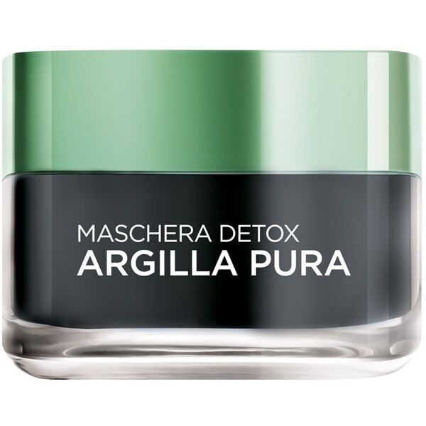 l'oréal paris - argilla pura, azione detox, detossina e illumina la pelle, con carbone e 3 argille minerali, maschere carbone attivo 50 ml female