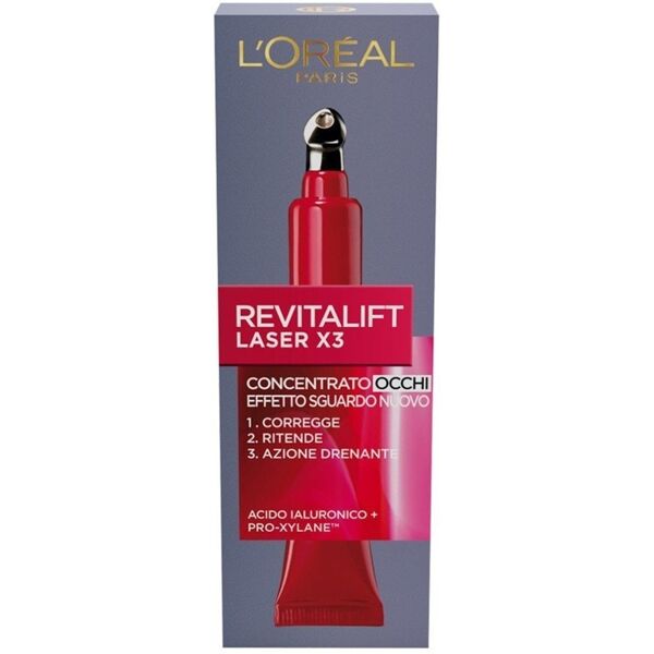 l'oréal paris - revitalift laser x3, azione antirughe anti-età con acido ialuronico e pro-xylane, kit cura occhi 15 ml female