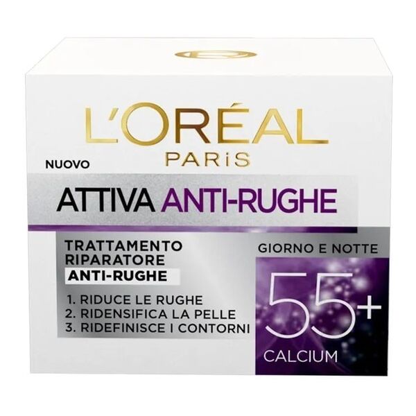 l'oréal paris - attiva 55+, trattamento riparatore anti-rughe, ridansifica e ridefinisce i contorni, crema antirughe 50 ml female