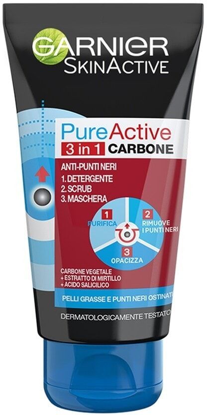 garnier - pure active intense, azione 3in1, detergente + scrub + maschera anti punti neri e imperfezioni, 0 sapone viso 400 ml female