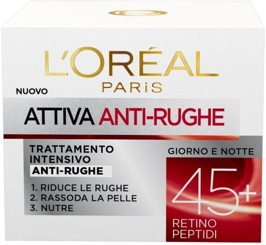 l'oréal paris - attiva 45+, trattamento intensivo anti-rughe, rassoda e nutre la pelle, crema viso 50 ml female