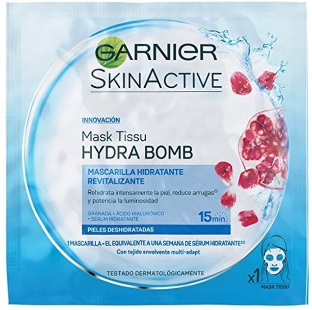 garnier - hydrabomb, formula idratante ed energizzante per pelli da dissetare, melograno maschere in tessuto 32 ml female