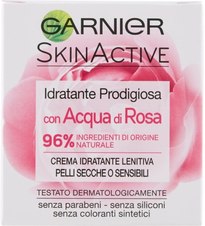 garnier - skinactive, ideale per pelli secche o sensibili, arricchita con acqua di rosa, crema viso 50 ml female