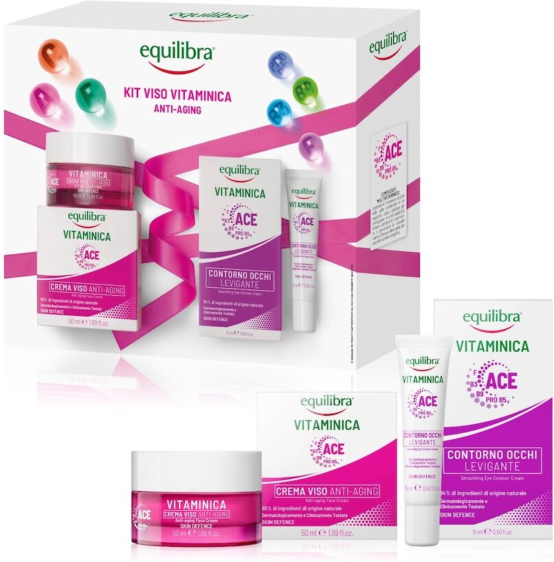 equilibra - kit viso vitaminica anti-aging, confezione regalo set cura del viso 65 ml unisex