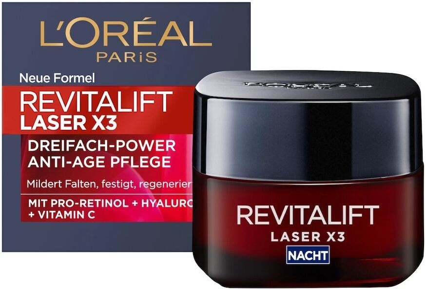 l'oréal paris - revitalift laser x3 triple power anti-age night care con pro-retinolo acido ialuronico vitamina c crema antirughe 50 ml unisex