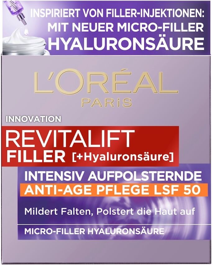 l'oréal paris - revitalift crema da giorno antietà filler spf 50 con acido ialuronico crema viso 50 ml female