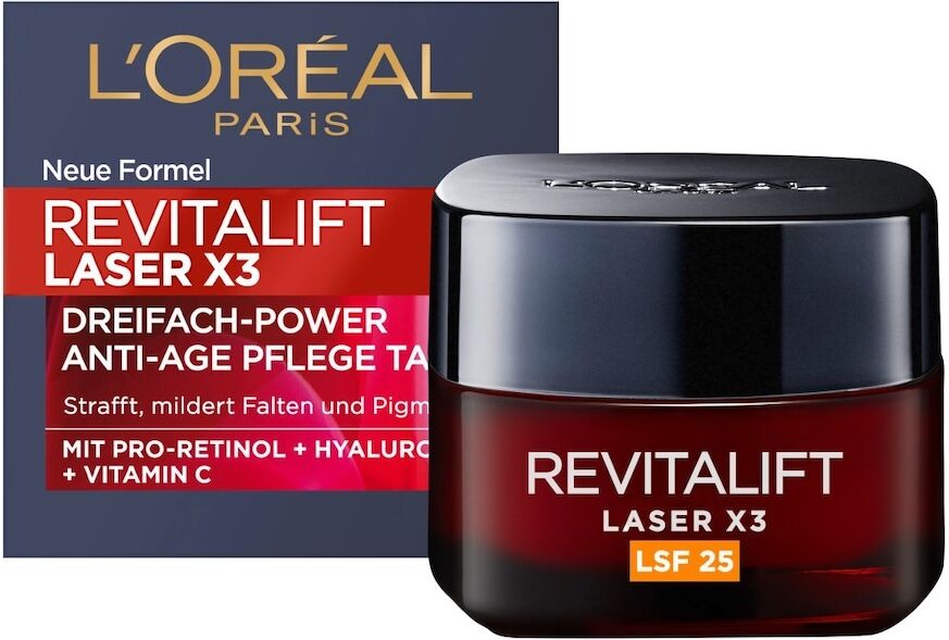 l'oréal paris - revitalift laser x3 triple power anti-age day care spf25 con acido ialuronico pro-retinolo vitamina c crema antirughe 50 ml unisex