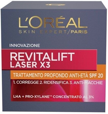 L'Oréal Paris - Revitalift Laser X3, Azione Antirughe Anti-Età con Acido Ialuronico e Pro-Xylane, Protezione SPF 20, Crema antirughe 50 ml female