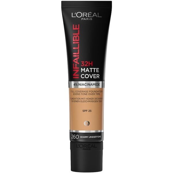 l'oréal paris - fondotinta infaillible 32h matte cover, make-up dal finish matte copertura totale sulla pelle 30 ml marrone chiaro unisex