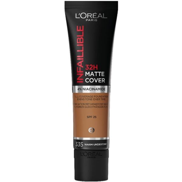 l'oréal paris - fondotinta infaillible 32h matte cover, make-up dal finish matte copertura totale sulla pelle 30 ml marrone chiaro unisex