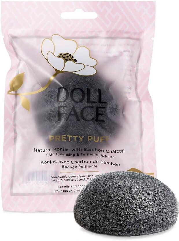 doll face - pretty puff bamboo charcoal clarifying sponge strumenti pulizia viso 41 g nero unisex