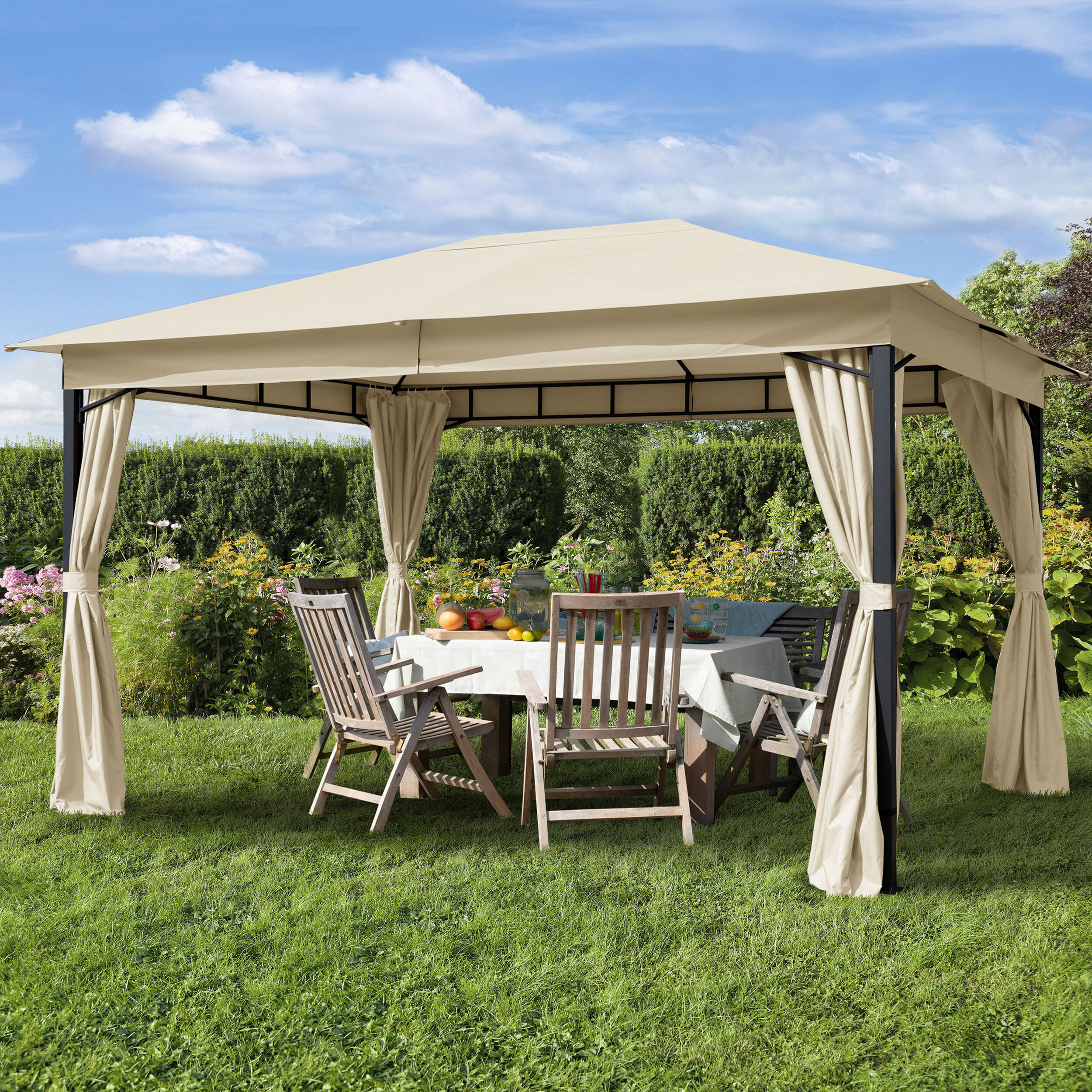 Toolport Gazebo da Giardino 3x4m Poliestere con rivestimento in PU 180 g/m² crema impermeabile