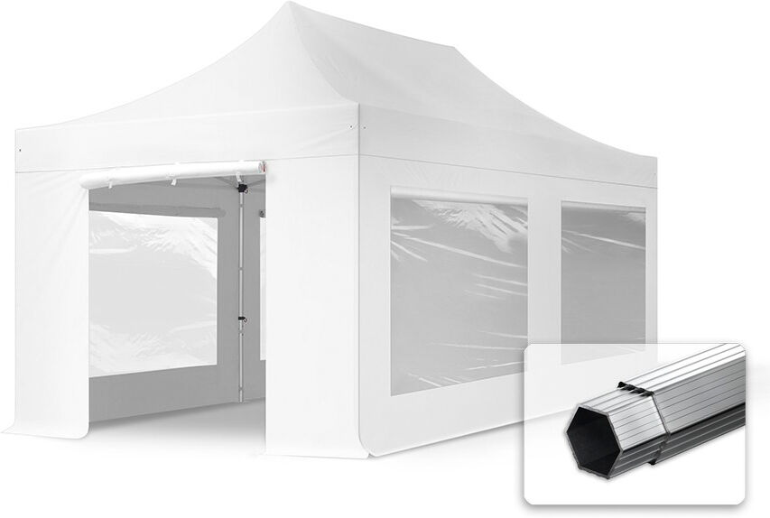 Toolport Gazebo Pieghevole 3x6m Poliestere ad alte prestazioni 400 g/m² bianco impermeabile