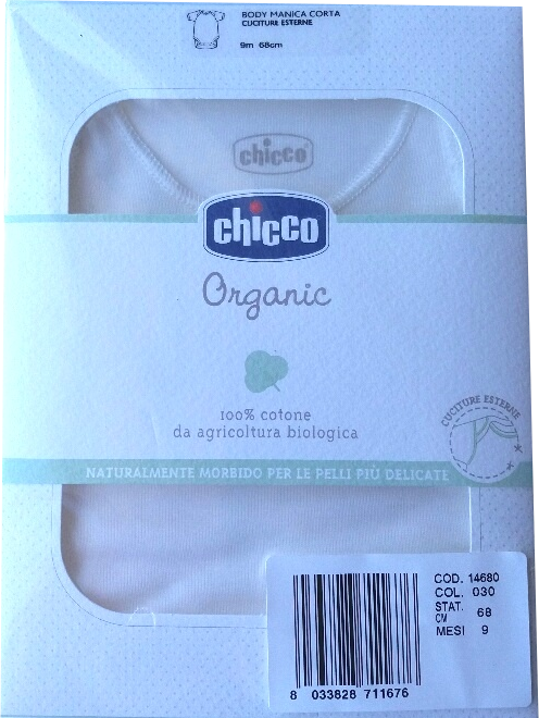 Chicco Organic Body neonati 100% cotone mesi 9 colore bianco manica corta (1 pz) Chicco Organic Body neonati 100% cotone mesi 9 colore bianco manica corta (1 pz)
