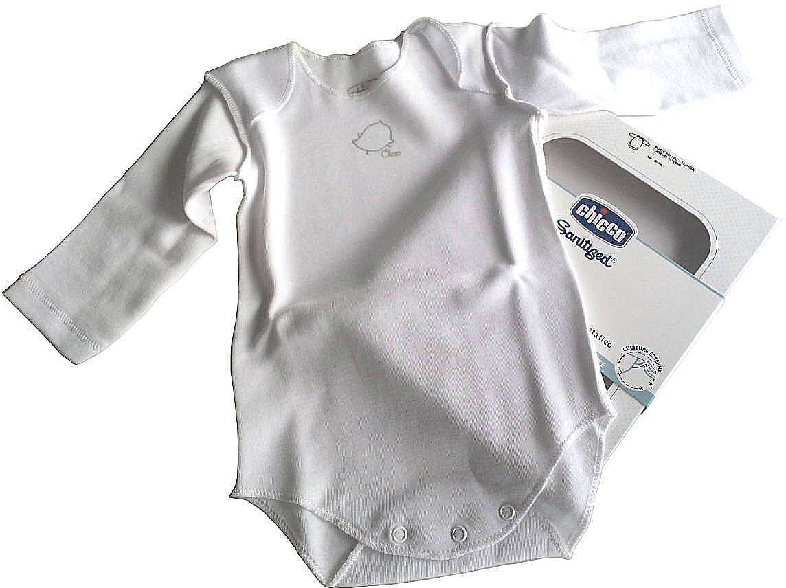 Chicco Sanitized Body neonati 100% cotone mesi 6 colore bianco manica lunga (1 pz) Chicco Sanitized Body neonati 100% cotone mesi 6 colore bianco manica lunga (1 pz)